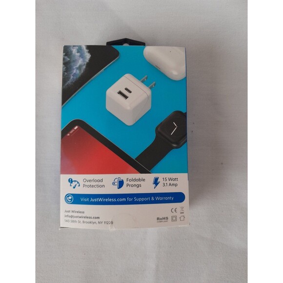 Just Wireless Dual Port USB-A and USB-C Wall Charger - White - Picture 2 of 3